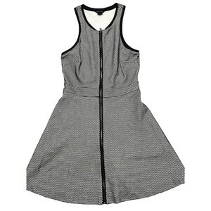 Club Monaco black grid print textured fit & flare dress size 2 Zipper Front